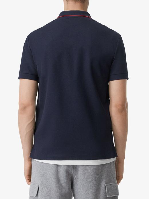 Burberry 博柏利 男士海军蓝（藏青色）标志性条纹门襟棉质珠地布Polo衫T恤 8017007 商品图1