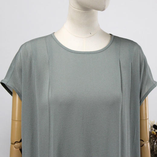 FOCALS女装夏季新款桑蚕丝圆领包袖纯色套头衬衫上衣FRRBN231G2 商品图3