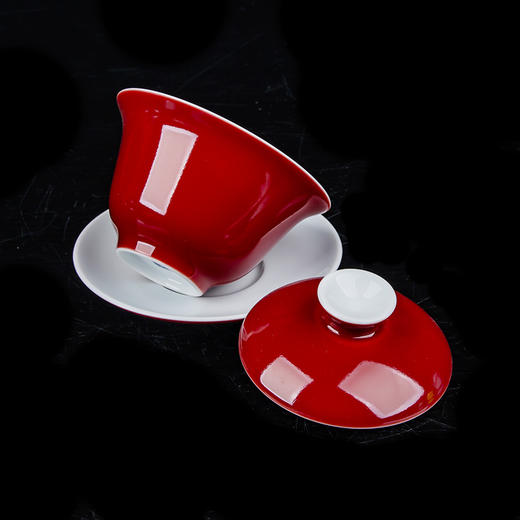 【宝瓷林】天青、豆青、明黄、紫金、祭蓝、玫瑰红颜色釉盖碗 商品图2