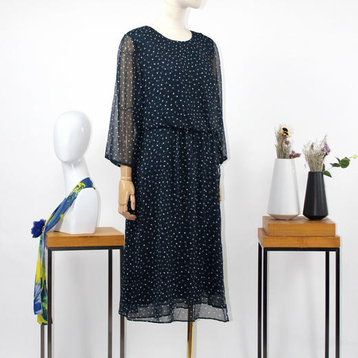 FOCALS福柯斯夏季圆领七分袖雪纺印花中长款连衣裙F2YBX357GV 商品图1