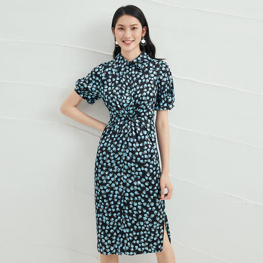 EITIE爱特爱夏季新款短袖立领收腰显瘦印花连衣裙6607370 商品图2