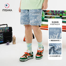 MISHKA大眼球潮牌2022春夏新品 满印印花休闲牛仔裤五分裤中裤M21100908M