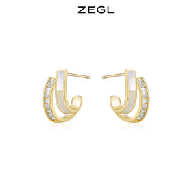 ZEGL法式高级感贝壳耳钉女小众设计感耳环复古925银针C型通勤耳饰