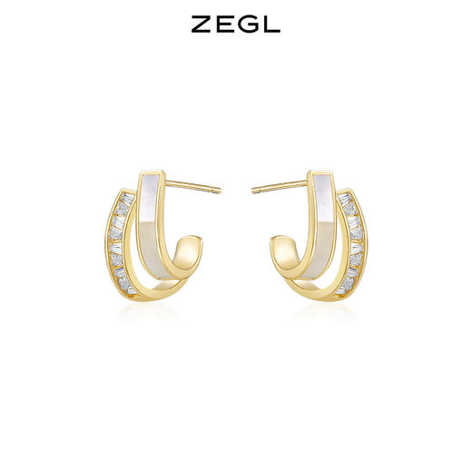 ZEGL法式高级感贝壳耳钉女小众设计感耳环复古925银针C型通勤耳饰 商品图0