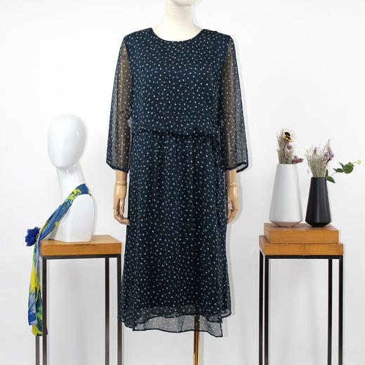 FOCALS福柯斯夏季圆领七分袖雪纺印花中长款连衣裙F2YBX357GV 商品图0