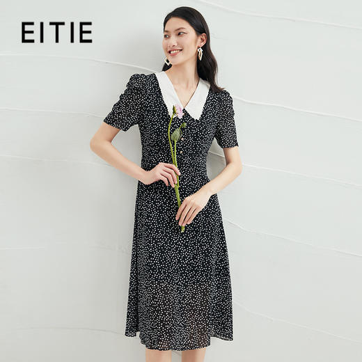 EITIE爱特爱夏季新款娃娃领波点中长款收腰泡泡袖连衣裙6607325 商品图1