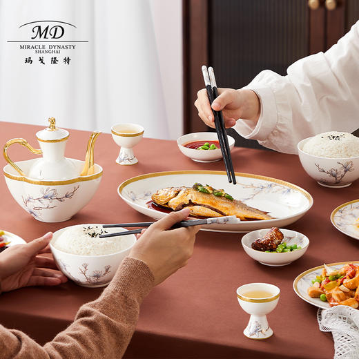 【6F】玛戈隆特 进博盛宴9头酒具套装 6人份骨瓷珐琅彩家用黄酒具酒杯套装 礼盒包装 商品图3