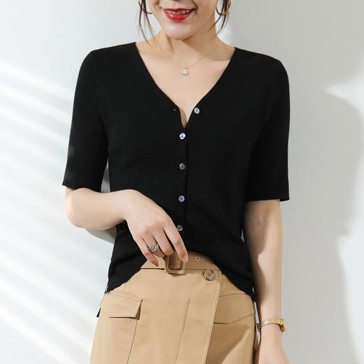 【JANNAH】夏季羊毛V领开衫短袖NJR-2006 商品图3