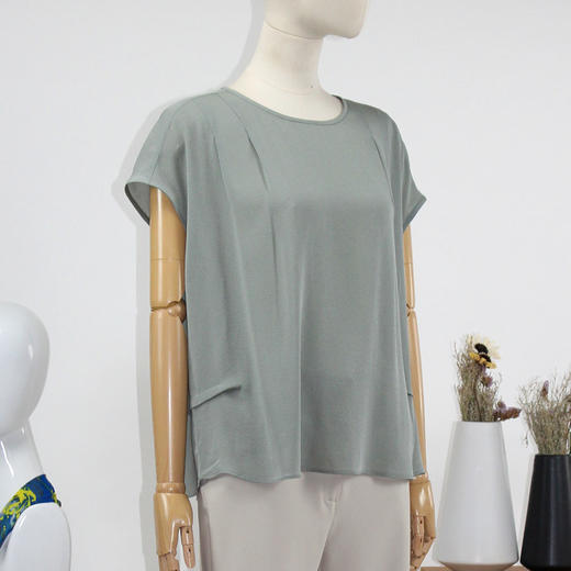 FOCALS女装夏季新款桑蚕丝圆领包袖纯色套头衬衫上衣FRRBN231G2 商品图1
