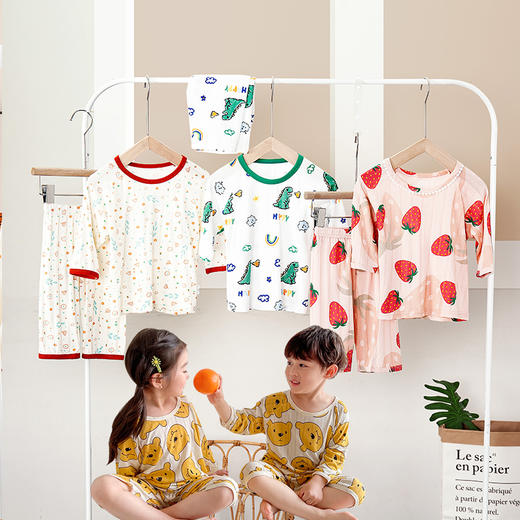 【A类品质】【买一送一】儿童夏季新氧海岛棉8色家居服套装男童女童睡衣清爽透气卡通可爱 商品图0