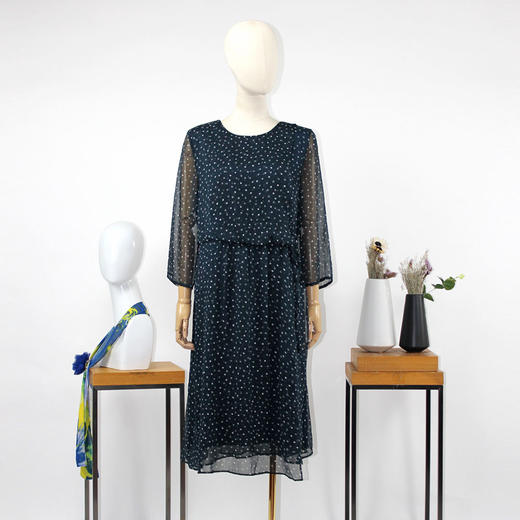 FOCALS福柯斯夏季圆领七分袖雪纺印花中长款连衣裙F2YBX357GV 商品图4