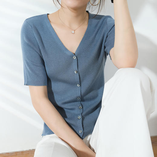 【JANNAH】夏季羊毛V领开衫短袖NJR-2006 商品图5