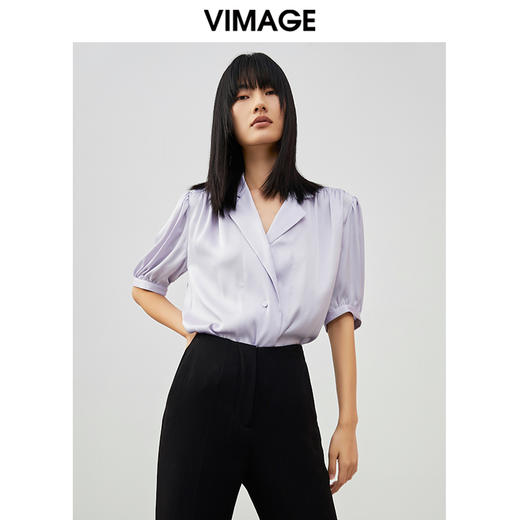 VIMAGE/纬漫纪夏季新款V领五分袖收腰显瘦女短衬衫V1709334 商品图0