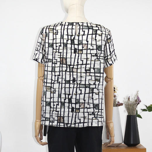 FOCALS女装夏季新款桑蚕丝圆领短袖印花衬衫T恤上衣FRRBN203NE 商品图2