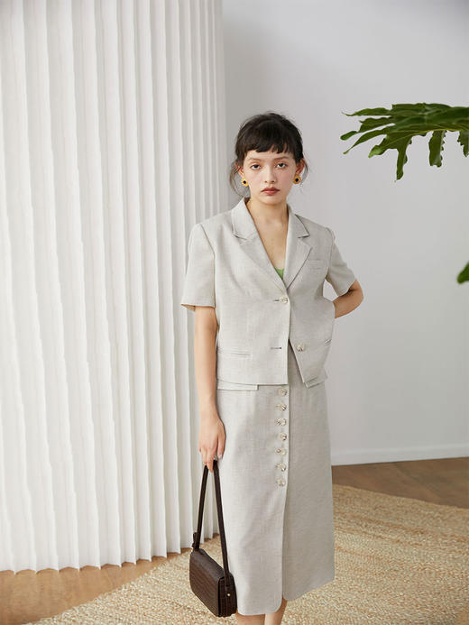 HeyDress醋酸西装外套女法式休闲短袖上衣气质垫肩职业西服 商品图2