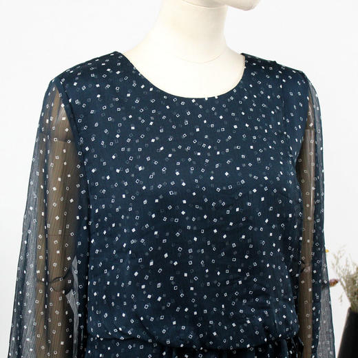 FOCALS福柯斯夏季圆领七分袖雪纺印花中长款连衣裙F2YBX357GV 商品图3