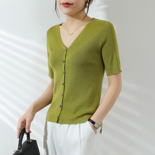 【JANNAH】夏季羊毛V领开衫短袖NJR-2006 商品图0