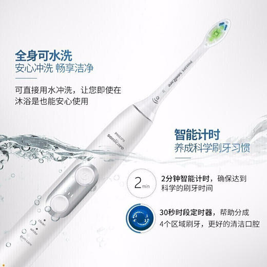 【6F】飞利浦（Philips）电动牙刷 充电式 声波震动牙刷 智能计时 净透焕白型牙刷 HX6877 商品图1