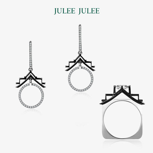 【忆江南】JULEE JULEE茱俪珠宝  18K白+黑金白蓝宝戒指耳饰套装 商品图0