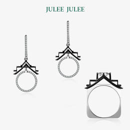【忆江南】JULEE JULEE茱俪珠宝  18K白+黑金白蓝宝戒指耳饰套装