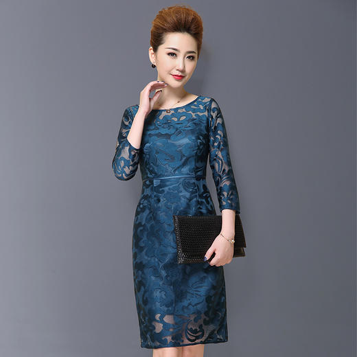 时尚刺绣修身妈妈装七分袖短袖妈妈装连衣裙DY-Q2916 商品图4