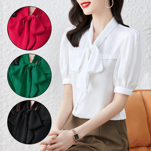 MZ  801896气质通勤雪纺宽松纯色衬衫 商品图2