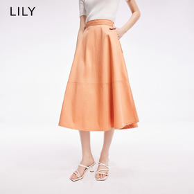 LILY2022夏新款女装气质纯色优雅显瘦高腰半身裙伞裙122230C6502