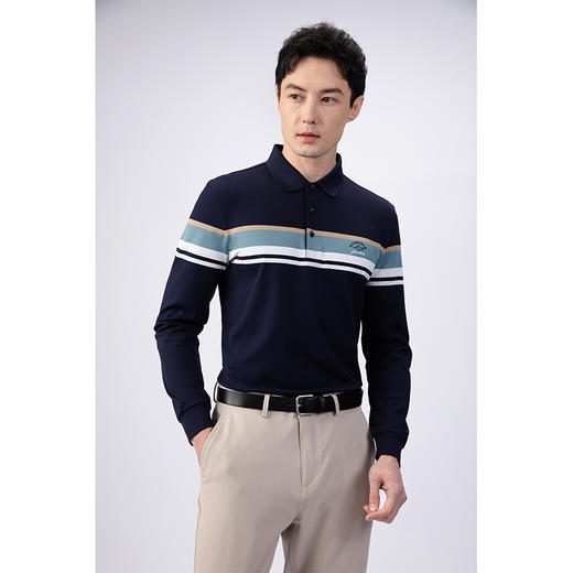 GOOD LUCK/德鲨棉桑蚕丝混纺定位条纹舒适简约长袖T恤BY22108 商品图2