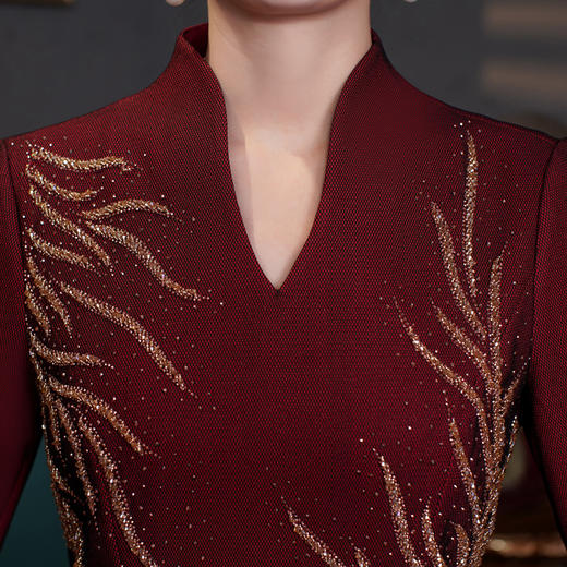 CZD-CGJS-80828春款旗袍连衣裙气质婚礼礼服钉珠喜婆婆婚宴装低开衩 商品图1