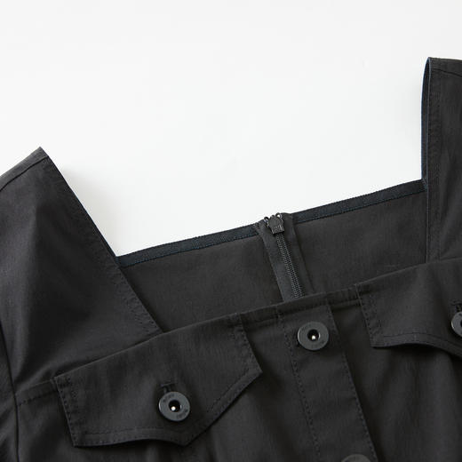 谜底2022夏季新款简洁通勤收腰显瘦大方领短袖连衣裙222ML0694 商品图3