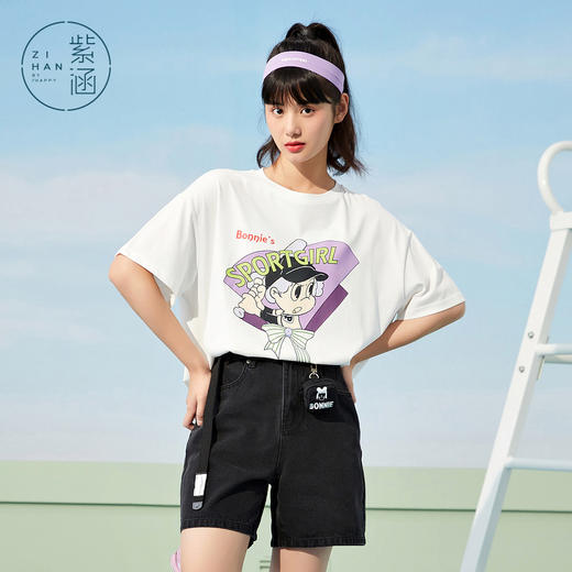 紫涵冰氧吧短袖T恤夏新款2022宽松休闲运动 05HS662 商品图1