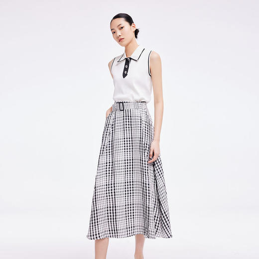 LILY2022夏新款女装复古气质条纹高腰显瘦格子半身裙122240C6145 商品图1