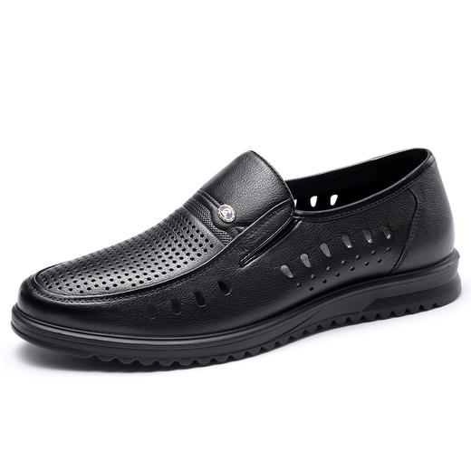 强人夏季皮鞋男牛皮透气凉皮鞋爸爸鞋软底镂空男士皮鞋 商品图5