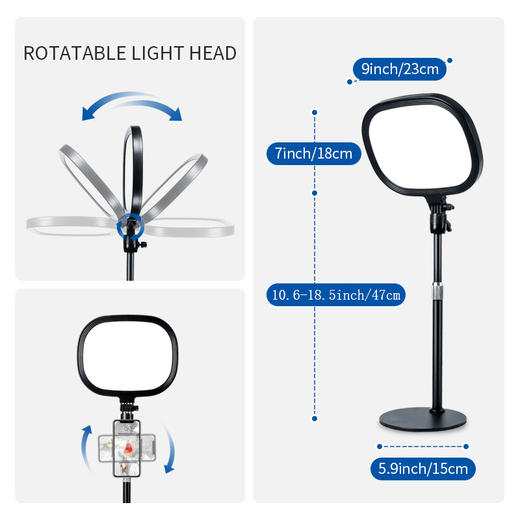 [便携USB插口] led环形直播补光灯视频会议灯自拍摄影柔光方形美颜全面屏补光灯 商品图3