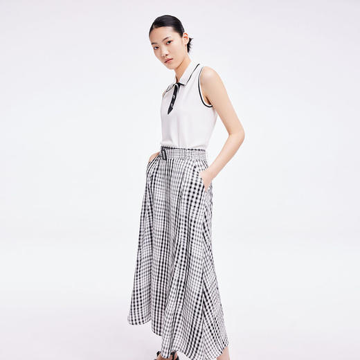 LILY2022夏新款女装复古气质条纹高腰显瘦格子半身裙122240C6145 商品图2