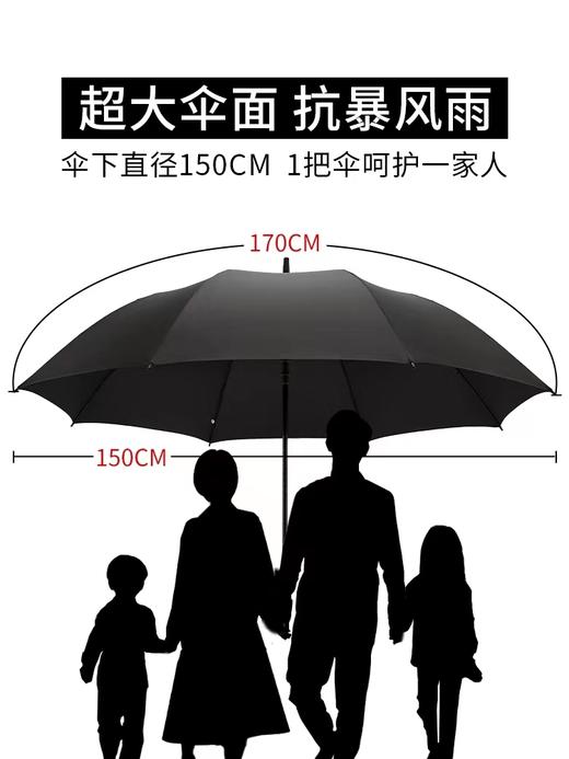 长柄雨伞大号超大抗风长把黑色深蓝棕色直柄防风商务特大号自动雨伞长柄直杆超大双人三人加固厚抗风暴雨1把 商品图1