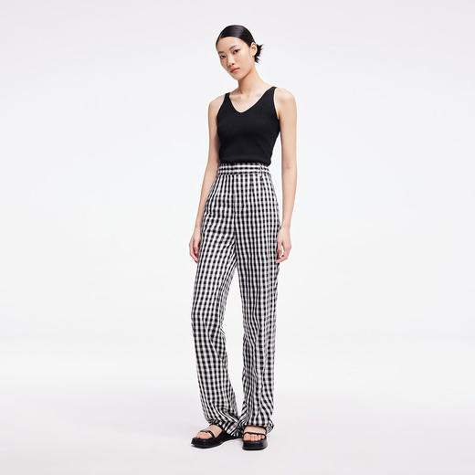 LILY2022夏新款女装时尚气质格子显瘦高腰直筒休闲裤122240C5140 商品图3