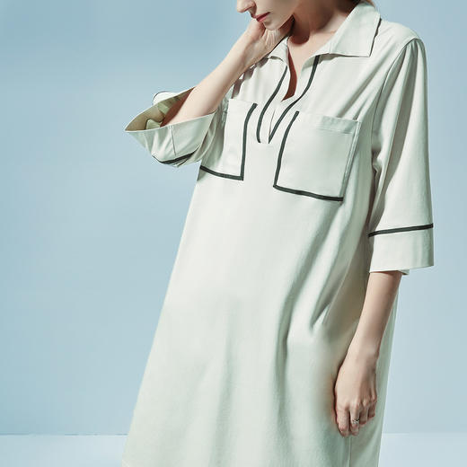 安莉芳新品丝光棉撞色小翻领睡裙女士中袖短款家居裙EL00425 商品图2