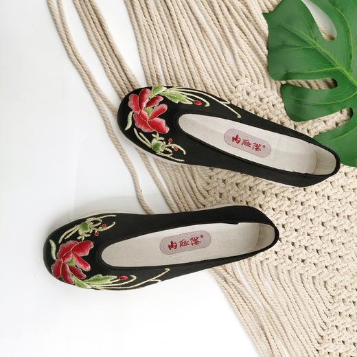 内联升女鞋手工单鞋千层底木槿花小元口布鞋8701A 商品图0