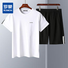 【上衣+裤子】罗蒙夏季新款男士套装亲肤透气运动休闲短袖短裤两件套
