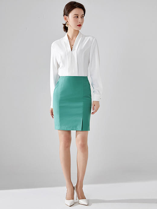 艾尚臣2022夏新款职业套装裙女名媛气质长袖薄款衬衫半身裙两件套 商品图3