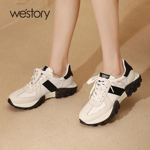 westory2022年春夏新款厚底百搭拼色ins增高休闲运动鞋女S22AM55061 商品图2