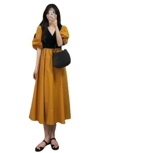 夏季新款2022微胖休闲轻熟系港风复古短袖大裙摆设计感法式连衣裙 商品图4