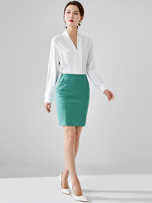 艾尚臣2022夏新款职业套装裙女名媛气质长袖薄款衬衫半身裙两件套 商品图4
