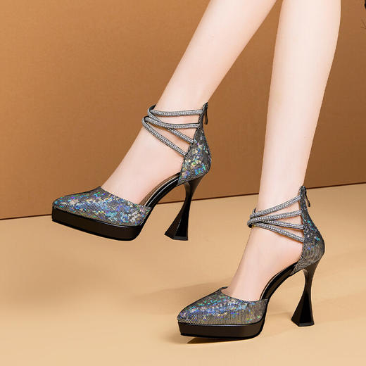 优雅百搭，高跟防水台头层牛皮羊皮鞋垫凉鞋XME-W6233 商品图5