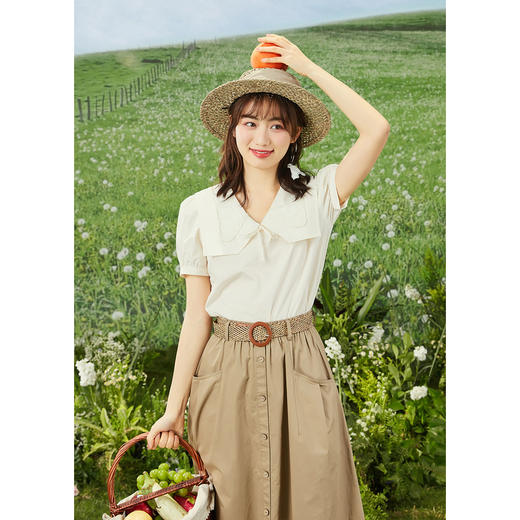 紫涵方领套头小衫女士花边直筒森系短袖衬衫04ZS535 商品图3