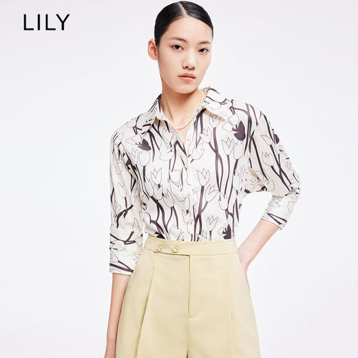 LILY2022夏新款女装浪漫印花气质温柔显瘦修身衬衫122220C4181 商品图0