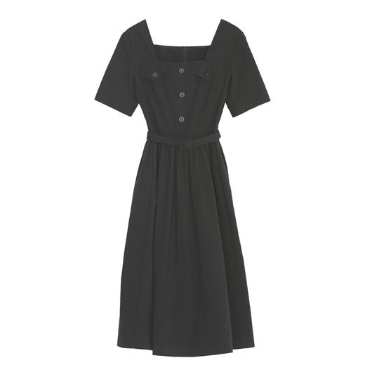 谜底2022夏季新款简洁通勤收腰显瘦大方领短袖连衣裙222ML0694 商品图4