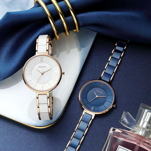 【李彩桦代言节日超优惠】雷克斯轻奢小众陶瓷女士手表简约气质百搭下单即送钛钢手镯 商品图2