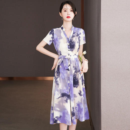 法式复古，时尚洋气中长款收腰显瘦雪纺V领连衣裙CC-5567 商品图1